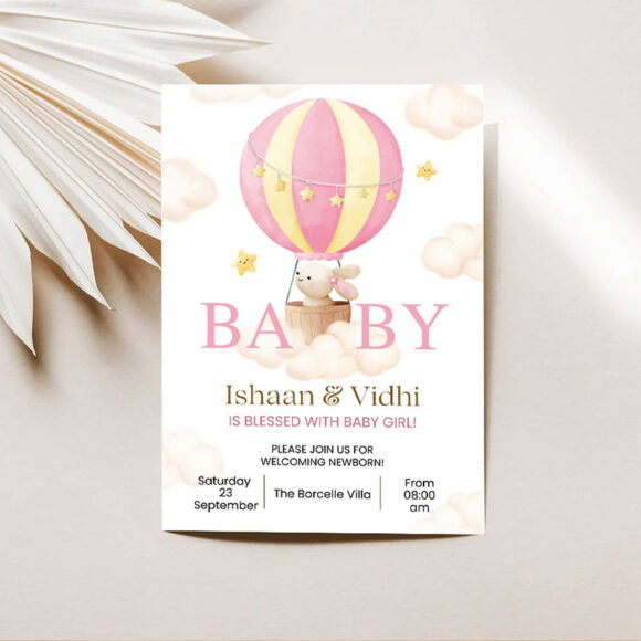 Air-Balloon Theme-Welcome-Baby-Girl-Invitation