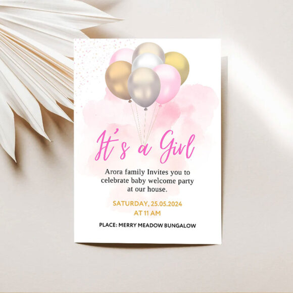 Balloon-Theme-Welcome-Baby-Girl-Invitation