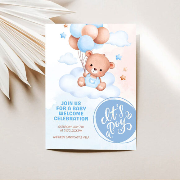 Teddy-Theme-Welcome-Baby-Boy-Invitation