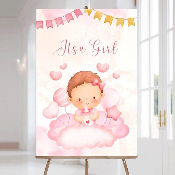 Watercolor-Baby-Girl-Welcome-board