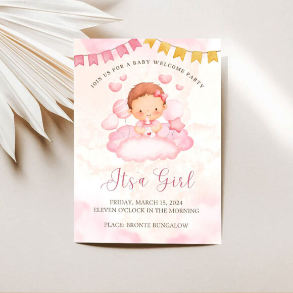 Watercolor-Theme-Welcome-Baby-Girl-Invitation